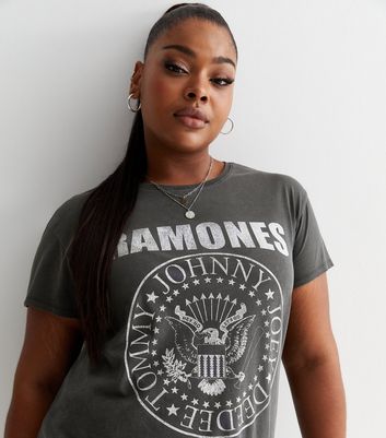 Curves Dark Grey Cotton Ramones T Shirt New Look