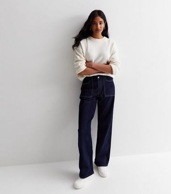 JDY Navy Contrast Stitch Wide Leg Jeans | New Look