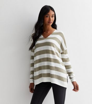 ONLY White Stripe Fine Knit Long Sleeve Top New Look