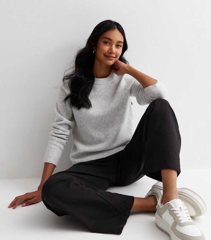 Pale Grey Knit Crew Neck Jumper