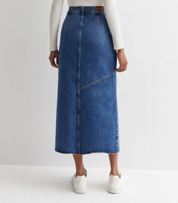 ONLY Blue Denim Button Front Maxi Skirt New Look