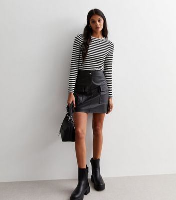 Black leather clearance skirt new look