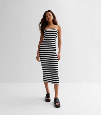 Petite Black Stripe Bandeau Midi Dress