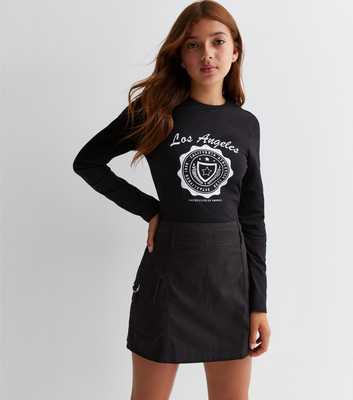 Girls Black Cotton Buckle Cargo Mini Skirt