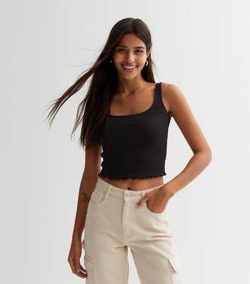 Black Frill Hem Crop Vest