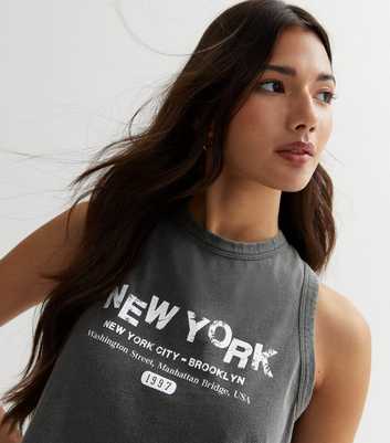 Dark Grey Acid Wash New York Logo Vest