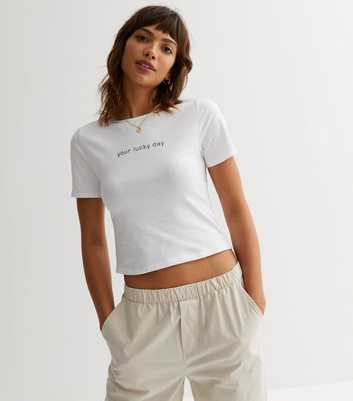 White Your Lucky Day Crop Logo T-Shirt