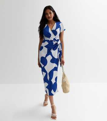 Blue Abstract Wrap Midi Dress