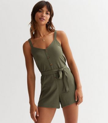 Khaki Jersey Button Front Playsuit New Look