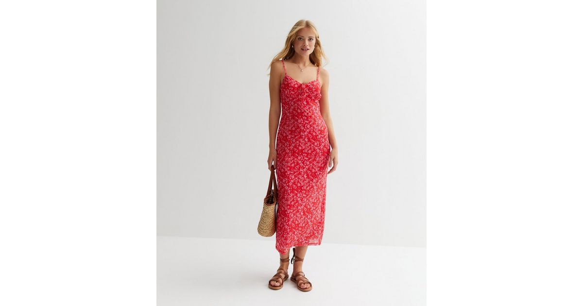 Red Floral Midaxi Slip Dress | New Look