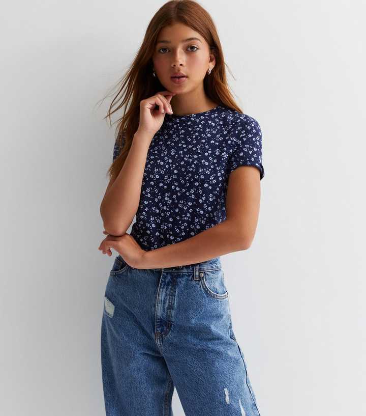 Girls Blue Ditsy Floral Corset Top