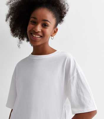 Girls White Cotton Boxy T-Shirt