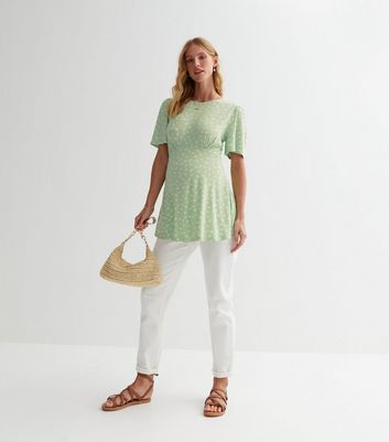 Maternity Green Floral Jersey Long Top New Look