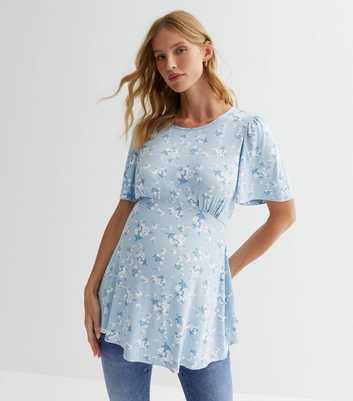 Maternity Blue Floral Jersey Long Top