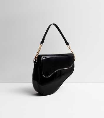 Public Desire Black Patent Saddle Bag
