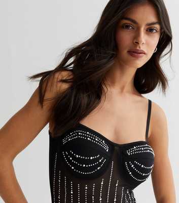 Cameo Rose Black Diamanté Trim Strappy Bodysuit