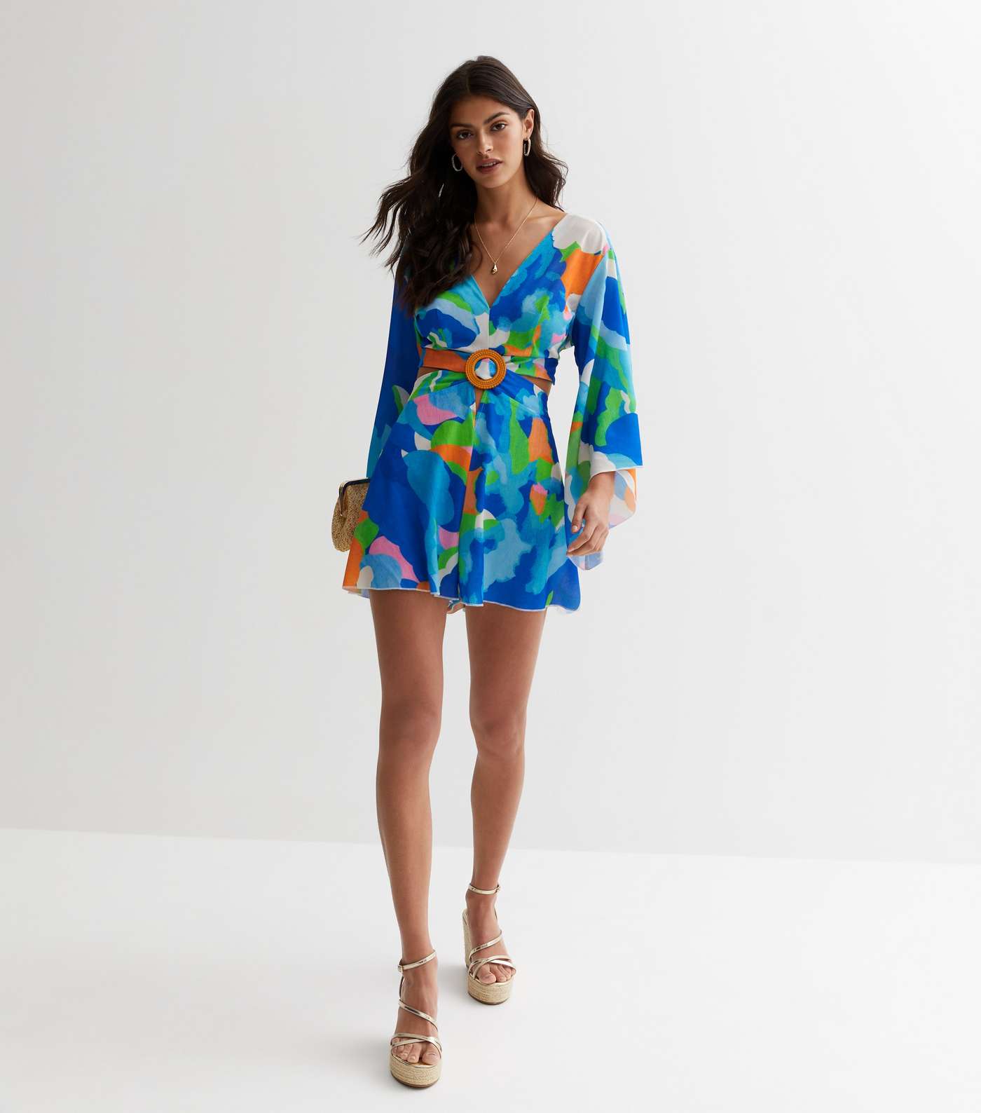 Cameo Rose Blue Abstract Cut Out Playsuit Image 2