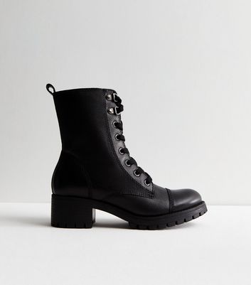 Black Leather Biker Boots New Look