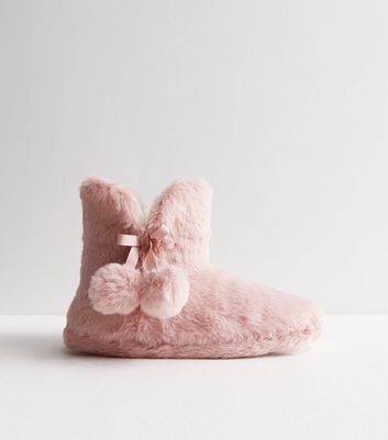 Pink Faux Fur Slipper Boots New Look