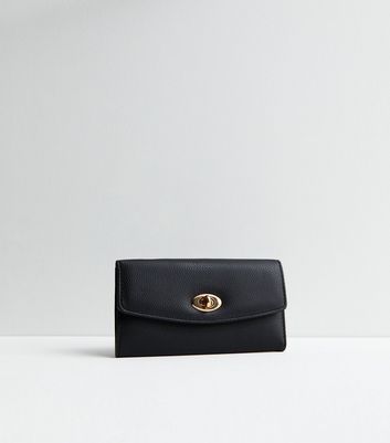 New Look Black Leather-Look Over Lock Large Purse