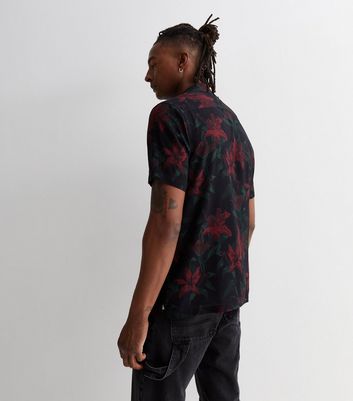 Men's Black Floral Short Sleeve Shirt New Look