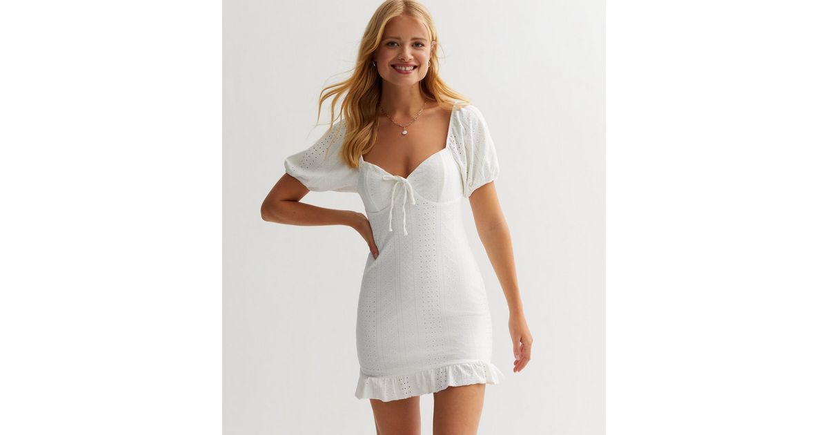 Just A Dream Sweetheart Neckline Puff Sleeve Dress White main image 0