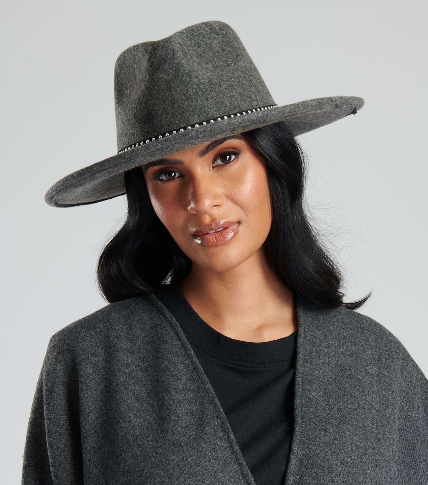 South Beach Grey Wool Stud Trim Fedora Hat