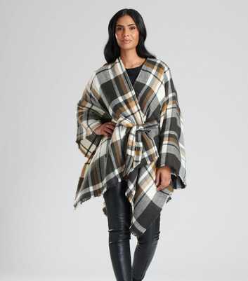 South Beach Brown Check Belted Waist Blanket Wrap