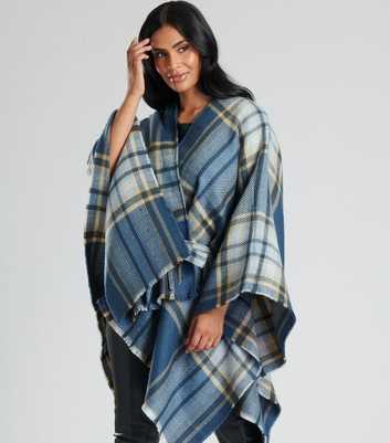 South Beach Blue Check Belted Waist Blanket Wrap