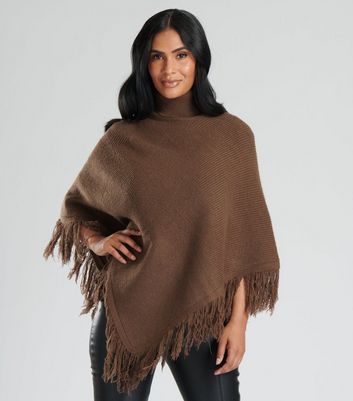 South Beach Tan Knitted Polar Neck Poncho New Look