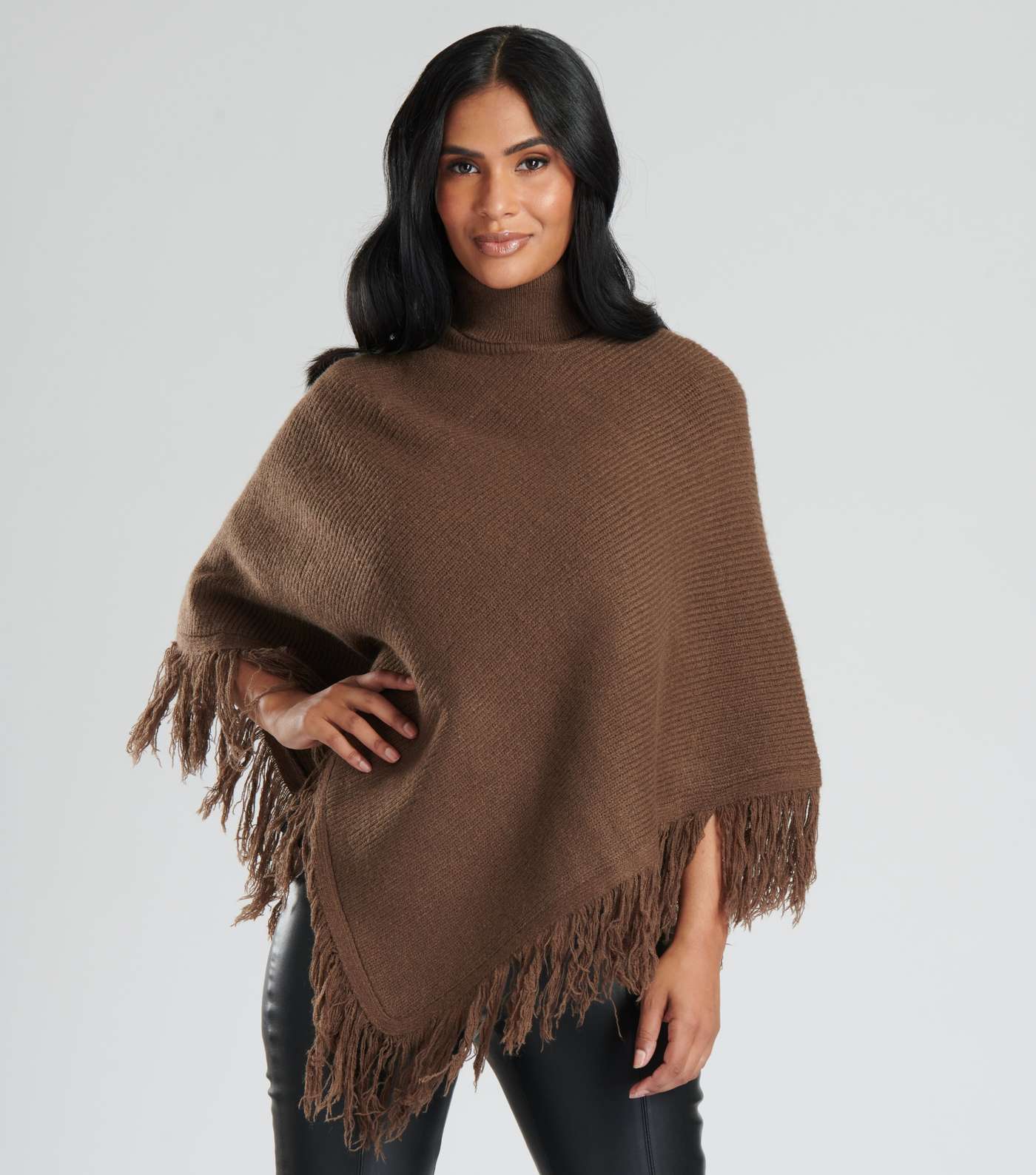 South Beach Tan Knitted Polar Neck Poncho Image 2