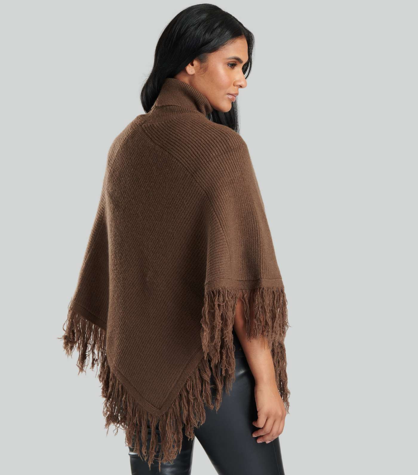 South Beach Tan Knitted Polar Neck Poncho Image 4