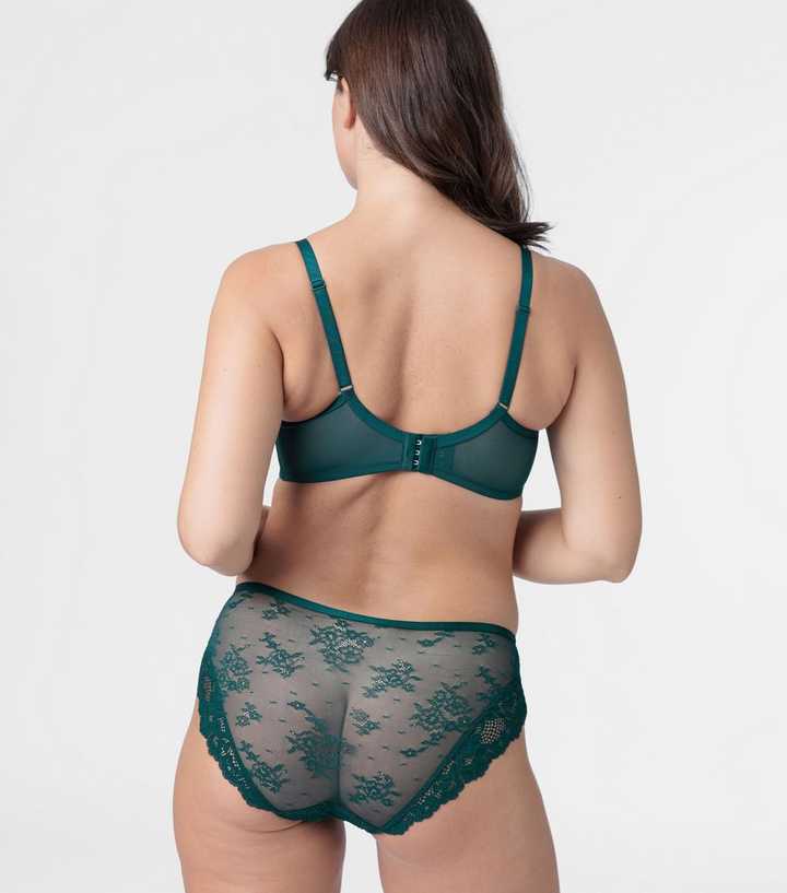 Dorina Dark Green Floral Lace Thong