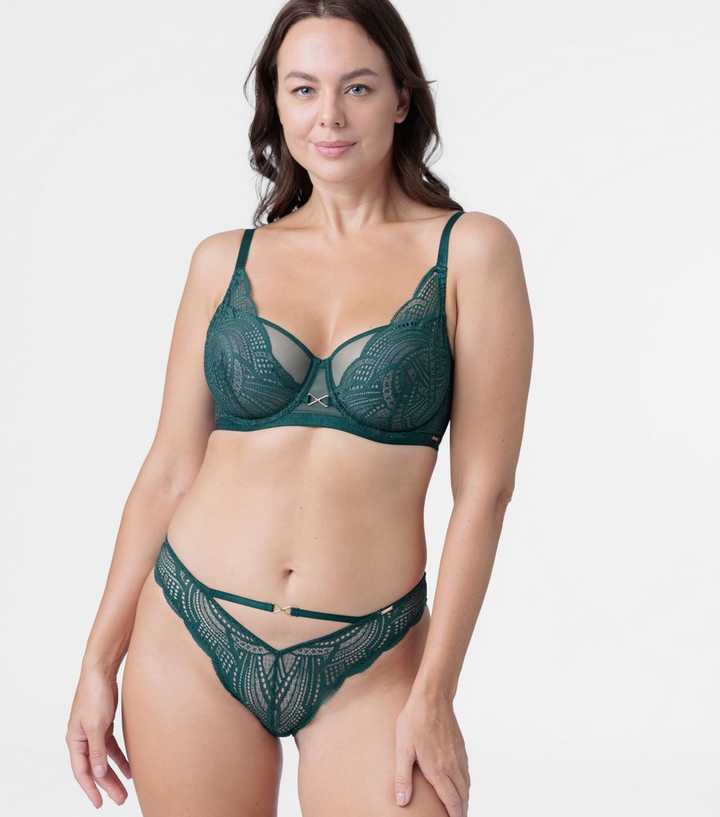 Dorina Dark Green Lace Strappy Brazilian Briefs