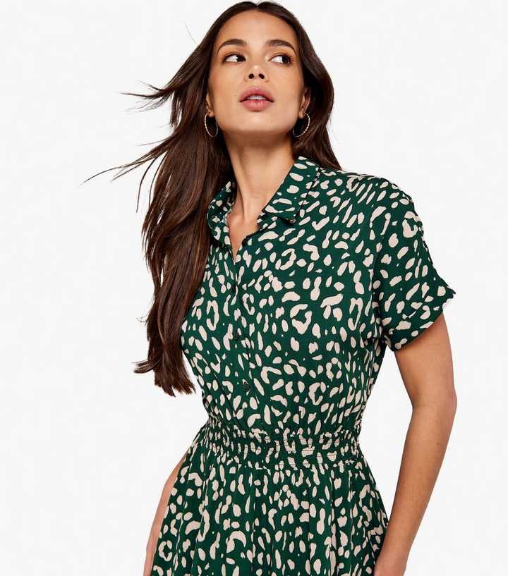 green leopard print shirt dress Naomi Relaxed Jersey Dress-Woodland Green, Leopard main image 1