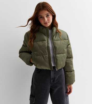 Girls Green Crop Puffer Jacket