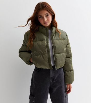 Curves Olive Quilted Long Hooded Puffer Jacket | New Look