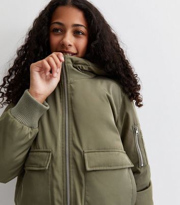 Khaki hooded hot sale bomber jacket