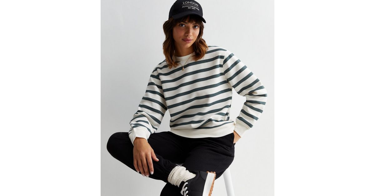 Green Stripe Contrast Edge Oversized Sweatshirt