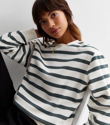 Green and outlet white striped sweatshirt