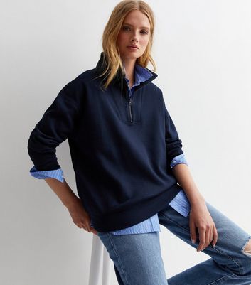 Navy Zip Neck Sweatshirt New Look