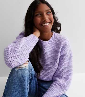 Girls Light Purple Cross Stitch Knit Jumper