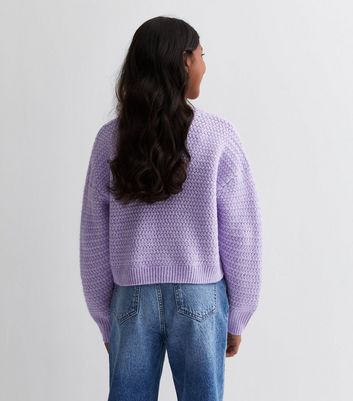 Girls Light Purple Cross Stitch Knit Jumper New Look