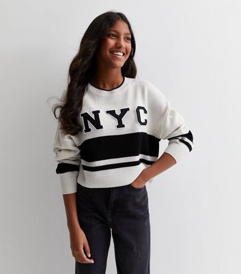 Girls White NYC Logo Jumper New Look