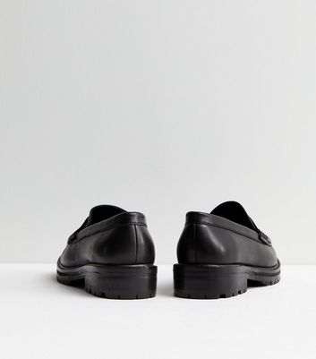 Black Leather Chunky Loafers New Look