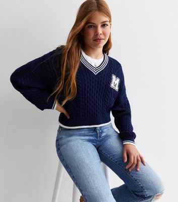 Dark blue v hot sale neck jumper