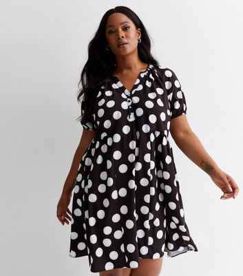 Curves Black Spot Grandad Collar Mini Dress | New Look