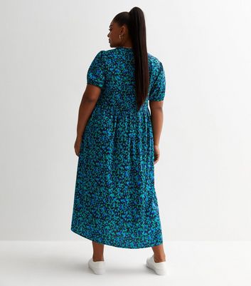 Curves Blue Animal Print Oversized Midi Smock Dress New Look