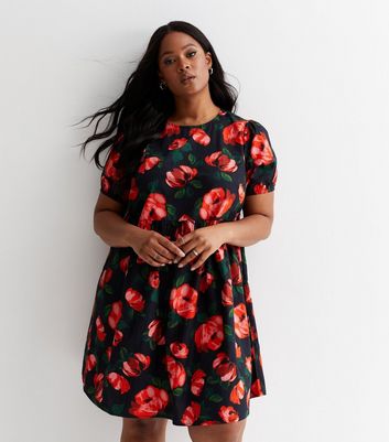 Curves Red Floral Oversized Poplin Mini Dress | New Look