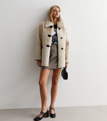 Cream Faux Fur Toggle Coat New Look